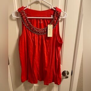 NWT Sonoma L Top Sleeveless Beaded embroidered blouse Large Shirt Lg